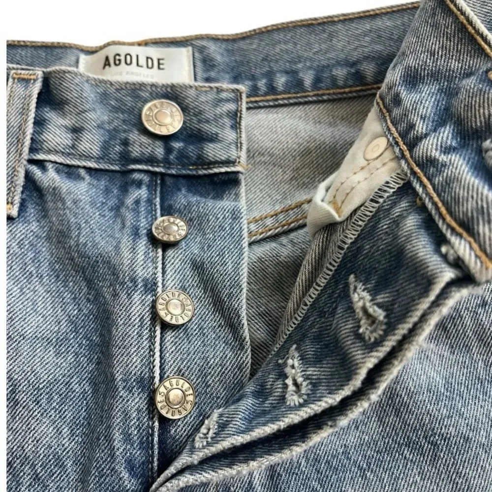 Agolde Classic Blue Denim with Silver Button - Picture 5 of 7